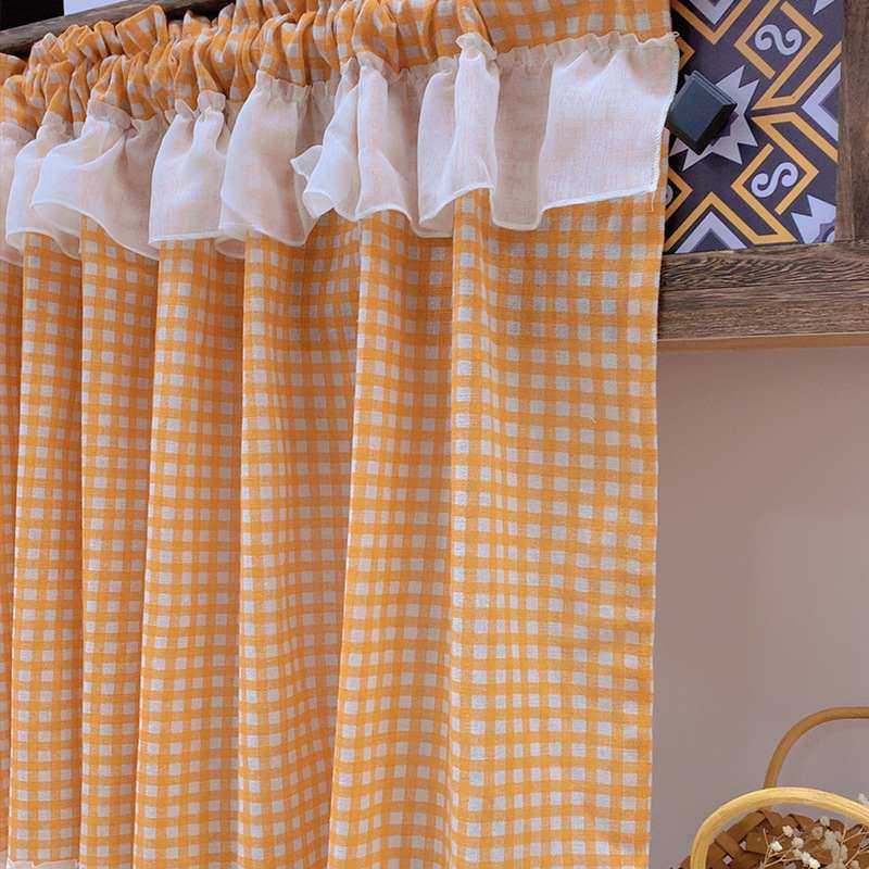 美式咖啡帘短帘半双层风水打孔麻纱窗帘布艺帘帘门帘窗免纱帘蕾丝,淘宝优惠券,粉丝福利购,淘宝优惠卷