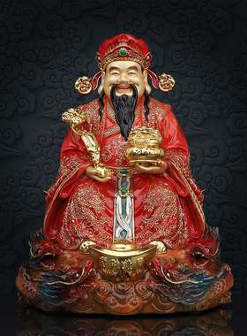 纯铜财神爷供奉神像贴金文家用纯范蠡店铺干黄铜摆件办公室比财神