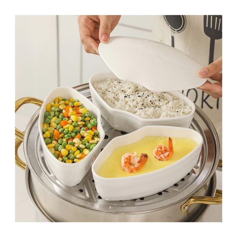 陶瓷大蒸碗带盖一锅三蒸分隔蒸盘三格蒸格扇形蒸盒蒸锅蒸饭专用碗,淘宝优惠券,粉丝福利购,淘宝优惠卷