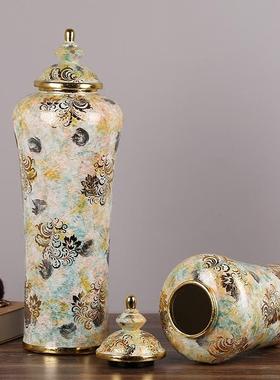 美式乡村陶瓷储物罐收纳摆件玄关电视柜简约摆件装饰清新罐子花瓶