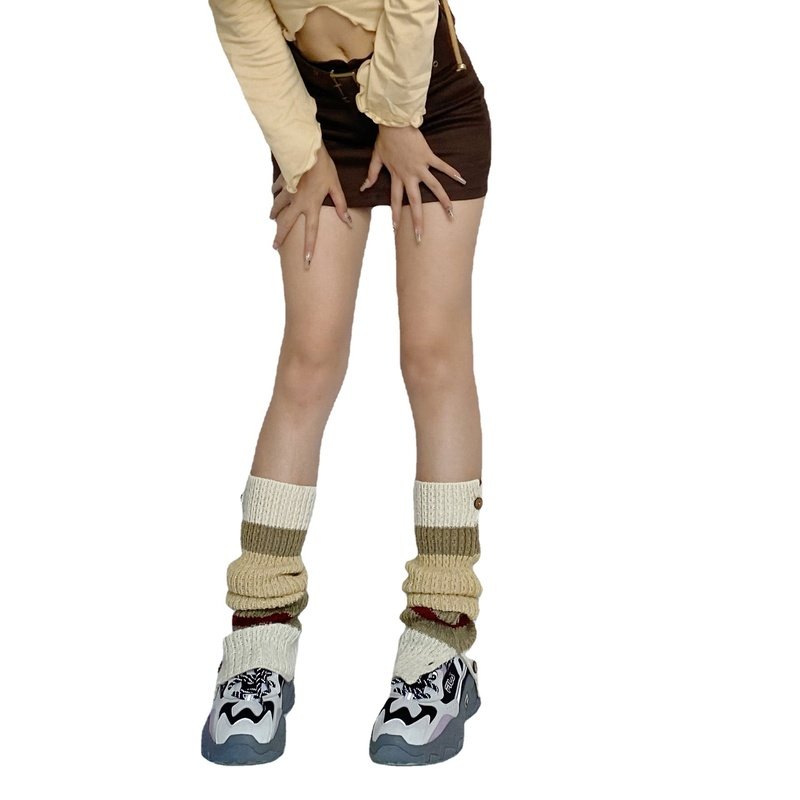 新品 秋冬复古纽扣开口英伦美式学院辣妹拼色撞色堆堆针织毛线腿,淘宝优惠券,粉丝福利购,淘宝优惠卷