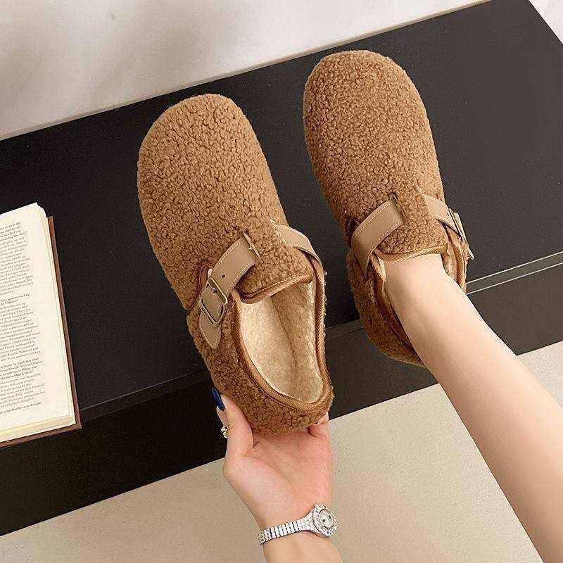 羊羔毛毛鞋女士韩版勃肯鞋2025新款冬季一脚蹬平底豆豆鞋加绒棉鞋,淘宝优惠券,粉丝福利购,淘宝优惠卷