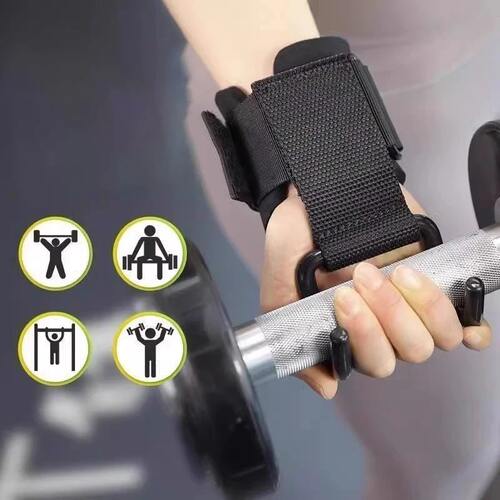 ZZ-2PCS Weight Lifting Hook Grips With Wrist Wraps Hand-Bar - 图0