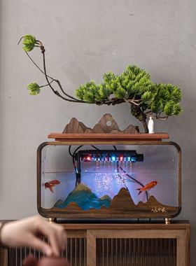 创意鱼缸流水摆件循环水客厅新软装景观金鱼缸桌面中式水家居饰品