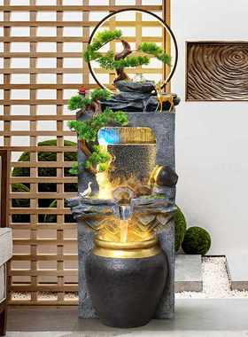 客厅高山流水生财摆件新中式假山喷泉循环水景观落地鱼缸开业礼品