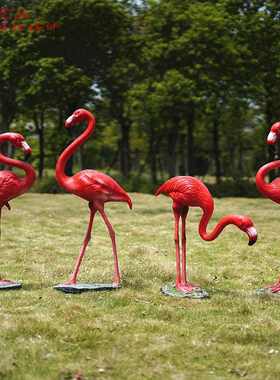 户外仿真火烈鸟雕塑橱窗美陈婚庆动物摆件玻璃钢园林景观水池直销