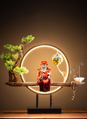 守淘人财神爷招财佛像财神供奉家用摆件文家居饰品送礼开业圈灯