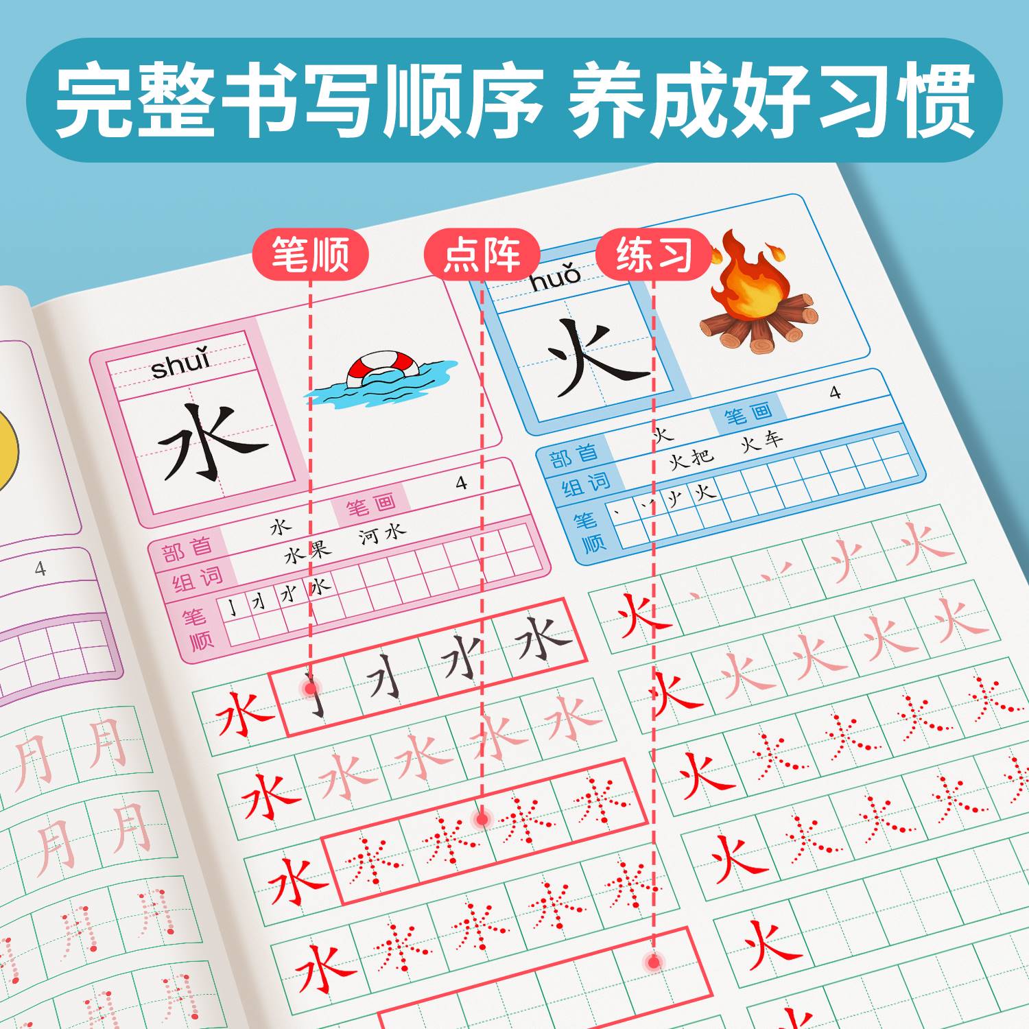 汉字描红本幼小衔接练字帖幼儿园练字本一年级写字本学前班儿童字帖每日一练初学者练字练习册幼升小写字入门大班小学生全套教材 - 图2