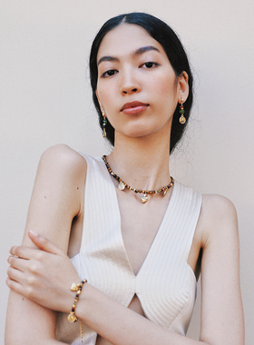 Simple Rituals虎眼石水晶三吊坠项链高级款小众生日礼物锁骨链