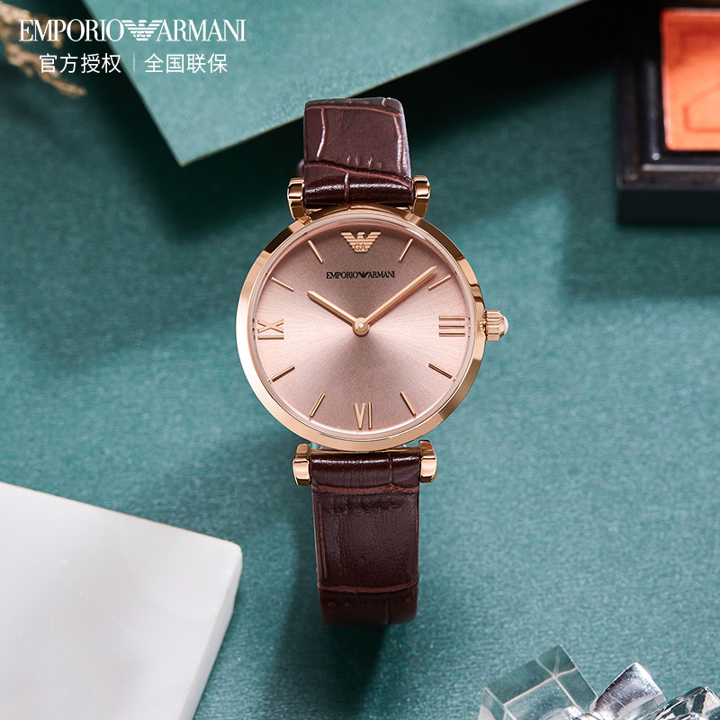 Armani阿玛尼手表女圆形复古表盘皮带石英名牌女表AR1911官方正品 Armani阿玛尼手表女圆形复古表盘皮带石英名牌女表AR1911官方正品