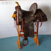 Retro pony saddle horse with saddle stand solid wood vertical floor multifunctional saddle swinging frame horse with fine horseback riding