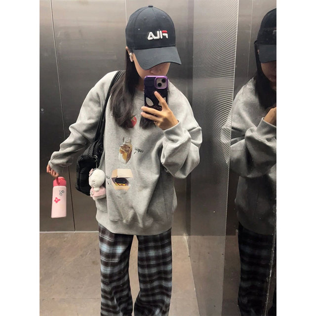 American retro high waist plaid casual pants for women in autumn and winter