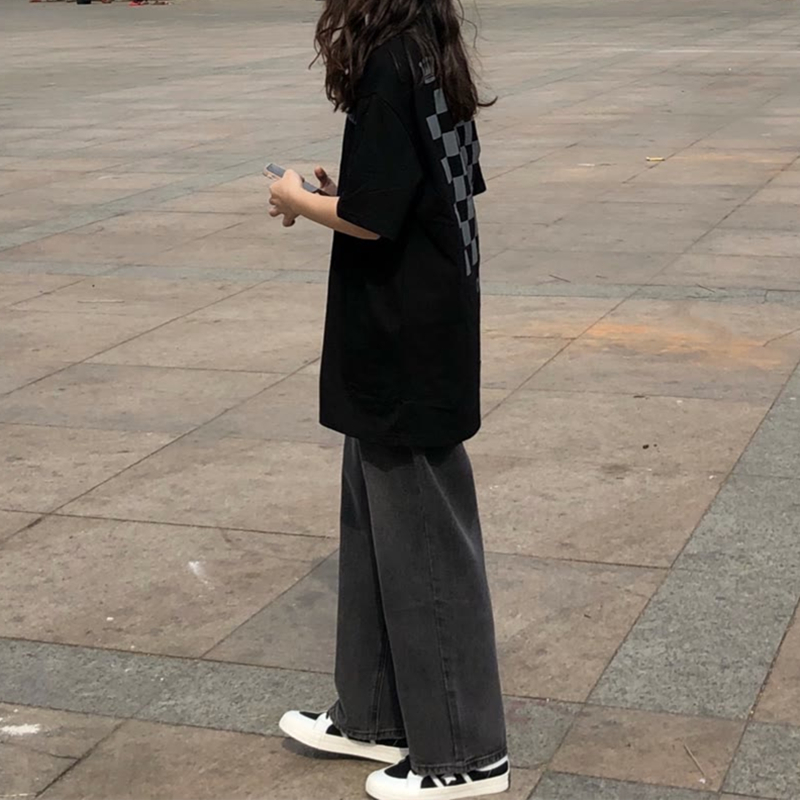 直筒牛仔裤女ins高腰显瘦韩版宽松chic百搭小个子学生老爹阔腿裤