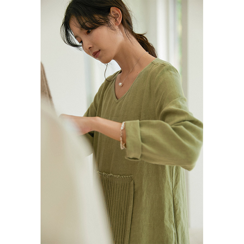 可然朴简若淑/全亚麻双层连衣裙 可然朴简服饰连衣裙