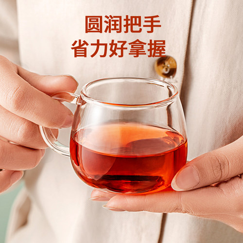 忆壶茶玻璃小茶杯带把手茶具配件功夫茶具耐热加厚家用小喝水杯子 - 图0