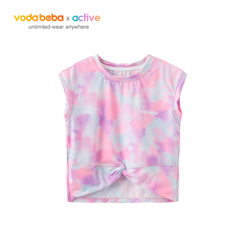 vodabeba女童背心夏季弹力透气运动T恤无袖印花儿童薄款小背心 - 图3
