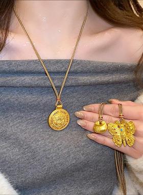 轻奢新中式福字金色编绳项链布艺