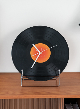 复古黑胶唱片桌面日落钟摆件