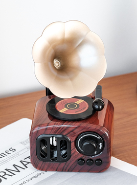 复古木质留声机音乐盒桌面摆件