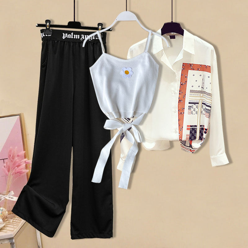 泫雅风宽松防晒女小雏菊背心潮衬衫 秋革时尚套装