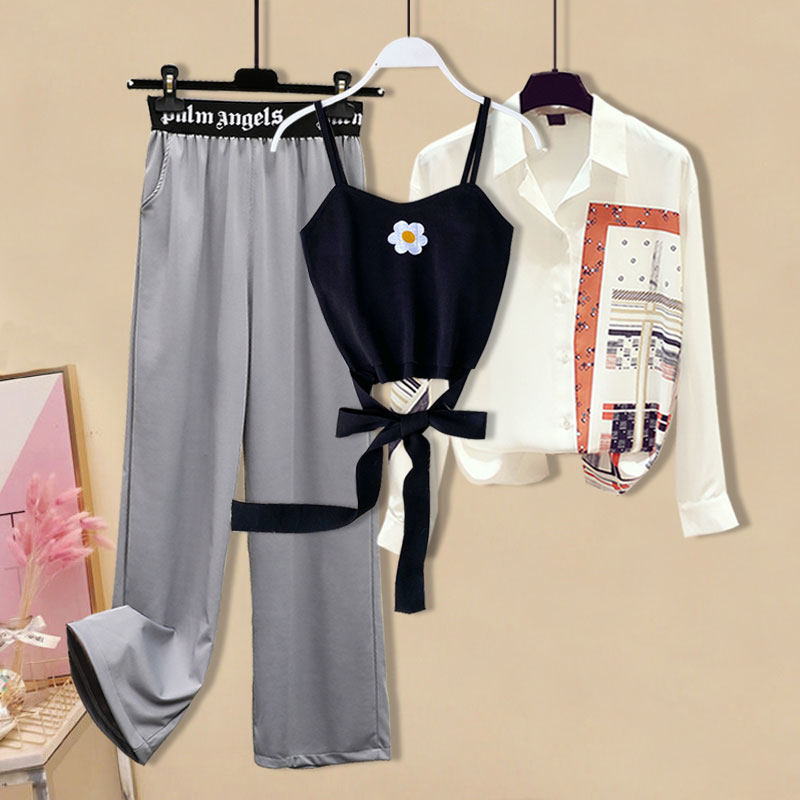 泫雅风宽松防晒女小雏菊背心潮衬衫 秋革时尚套装