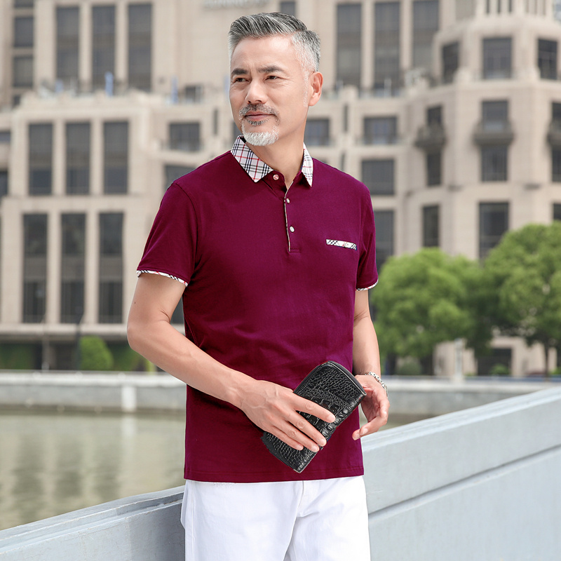 svirofou莎维莱夫旗舰店爸爸短袖t恤男夏季40-50岁中年男夏装纯棉翻领冰丝中老年人POLO衫1