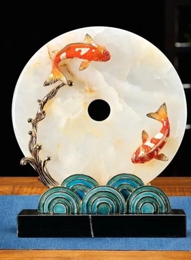 玉石平安扣玄关摆件玉石新中式