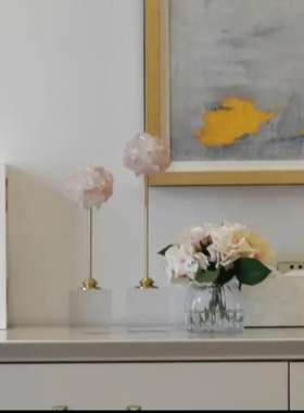 摆件客厅玄关天然粉晶简约现代