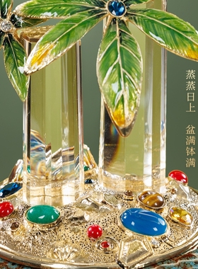 珐琅彩轻奢水晶发财树聚宝盆招财摆件客厅家居装饰办公室开业礼物