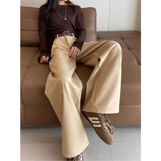 Xun Sheng Ji khaki high waist suit wide leg pants for women high waist