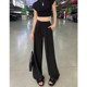 ແອວສູງອະເນກປະສົງ Xun Sheng Ji ice silk hemp pants ຂາກ້ວາງສໍາລັບແມ່ຍິງ