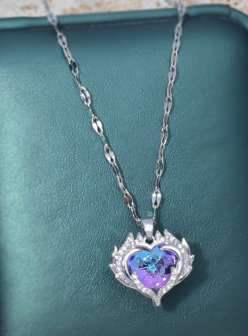 【钛钢】跨境新款海洋之心项链女轻奢小众设计百搭炫彩心形吊坠