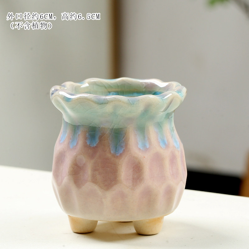 多肉陶瓷花盆小花盆小号控型彩绘冰裂透气桌面装饰带脚拇指盆手绘,淘宝优惠券,粉丝福利购,淘宝优惠卷