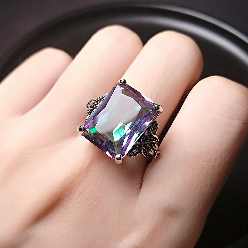 七彩虹石托帕石开口戒指欧美名媛风大气彩宝钻戒活口方钻戒指女,淘宝优惠券,粉丝福利购,淘宝优惠卷