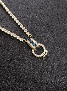 圆环日韩黄金色红蓝宝石吊坠欧美新款满钻红水晶蓝水晶卡扣项链