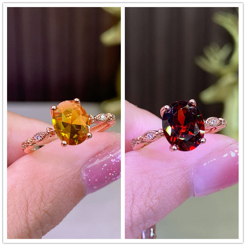 Amethyst Light Luxury Simple Pigeon Blood Pomegranate Red Ring Women's Inlaid Golden Zircon Ring High-End Living and Versatile