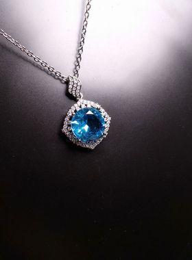 天然水晶托帕石满钻项链圆形吊坠