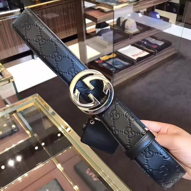 gucci男士双g压纹黑色牛皮腰带 美欧汇奢海外腰带/皮带/腰链