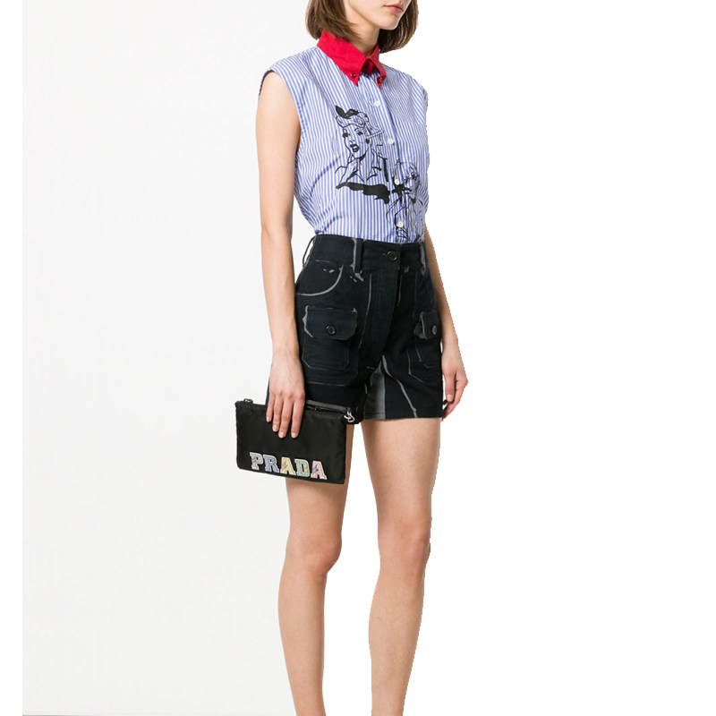 prada尼龙织物皮革字母手拿包 美欧汇奢海外女士包袋