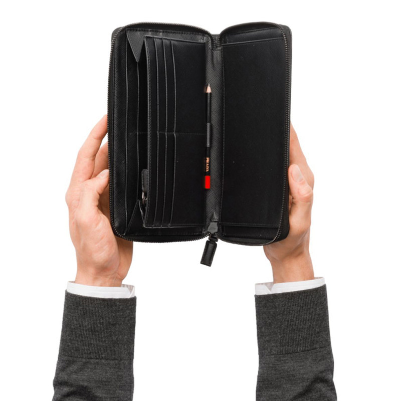 prada /普拉达男士黑色牛皮钱夹 美欧汇奢海外钱包