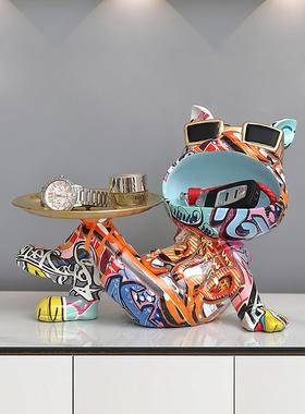 入口鞋柜储物托盘可达豪华法国斗牛犬入口钥匙储物装饰品客厅桌面