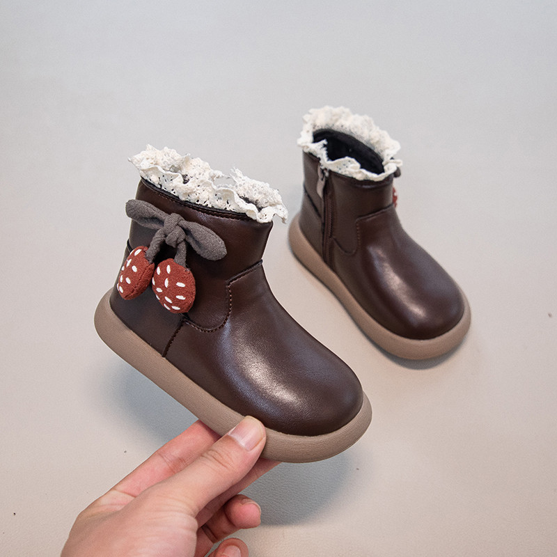 儿童蕾丝棉靴2025秋冬新款女童加绒保暖皮靴软底防滑公主甜美短靴,淘宝优惠券,粉丝福利购,淘宝优惠卷