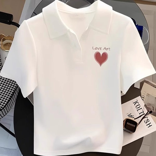 欧货正肩POLO领白色短袖T恤女夏2026新款修身纯棉打底衫短款上衣 - 图2