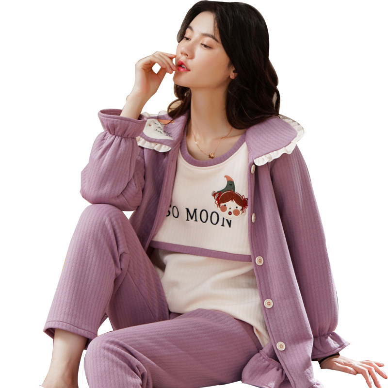 月子服春秋冬季纯棉产后三件套睡衣 珑梦妮家居服套装