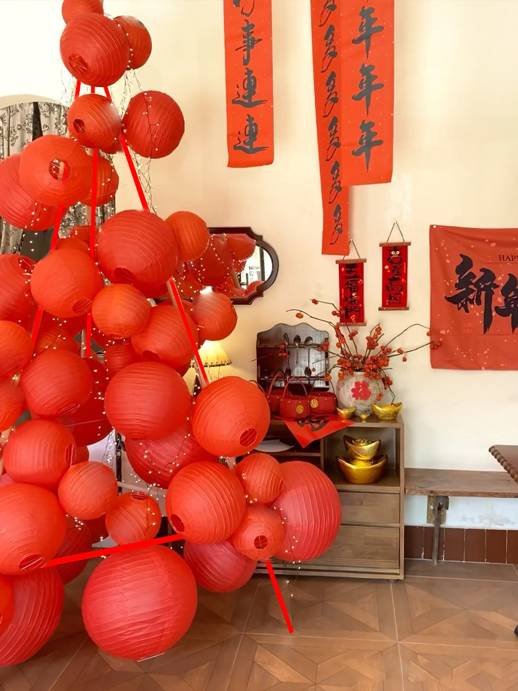 网红打卡拍照中式古风红色纸灯笼树堆头春节商场店铺装饰场景布置,淘宝优惠券,粉丝福利购,淘宝优惠卷