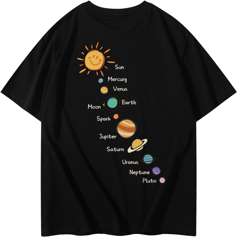 星球短袖t恤女夏季设计感黑色半袖2024新款oversize纯棉宽松上衣 - 图3