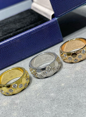 宽版蜂窝戒指女纯银镀18k