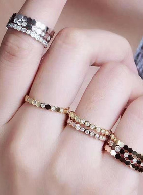 蜂巢戒指女纯银镀18K玫瑰