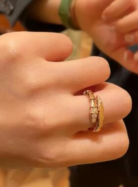 头尾钻蛇戒指女纯银镀18k