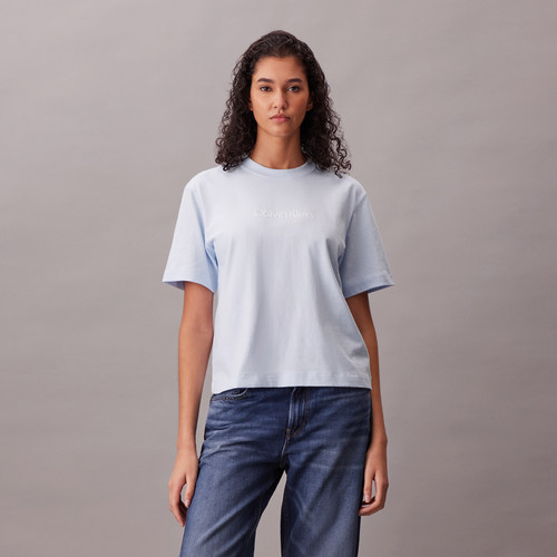 CK Jeans26夏季新款女士通勤休闲宽松重磅圆领纯色短袖T恤上衣 - 图1